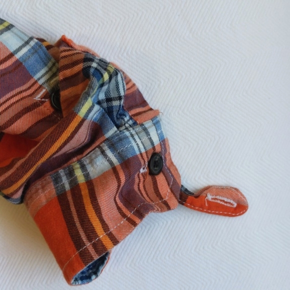 babyGap orange & blue plaid cotton button down shirt 3T toddler boys - Picture 4 of 8